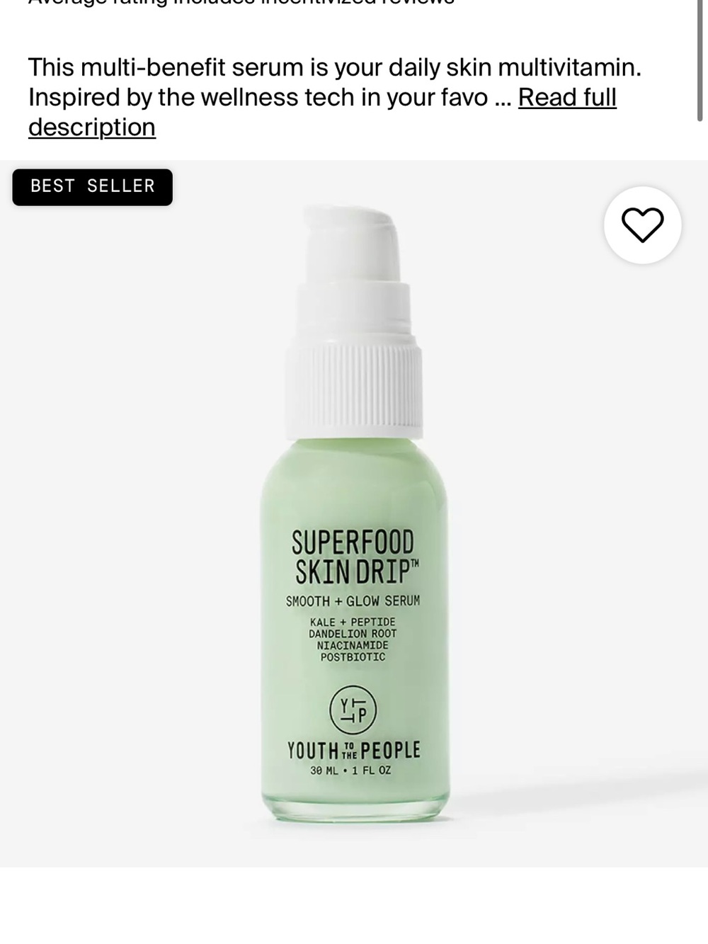 Youth To The People Superfood Skin Drip Smooth + Glow Serum — Light Green